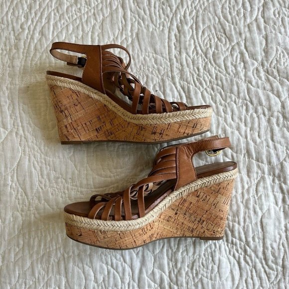 Franco Sarto Womens Wedge Espadrilles Sandals Tan Leather Ankle Straps US Size 8 - Picture 8 of 8